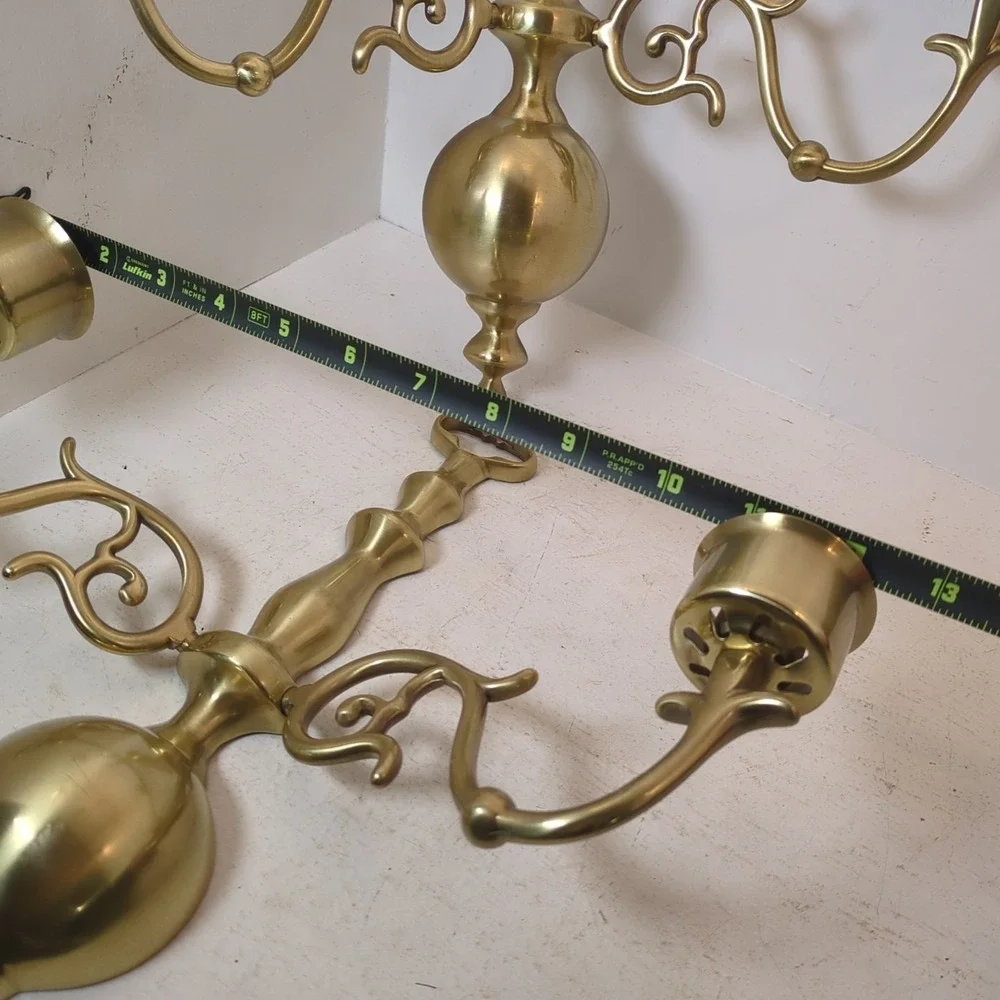 Pair  Of Colonial‎ Brass Two arms Scones Candle Holder Vintage